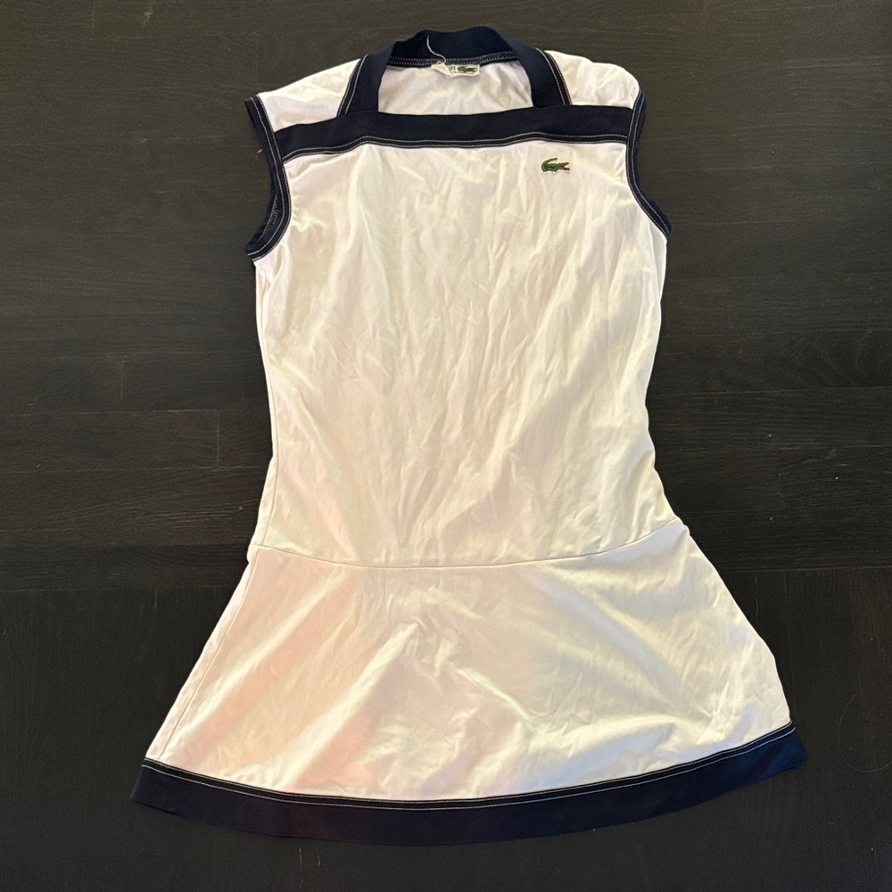 Vintage French Lacoste Tennis Dress White with Navy Trim
